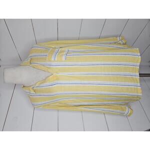 J Jill Large Petite yellow white & blue stripe 100% linen tunic